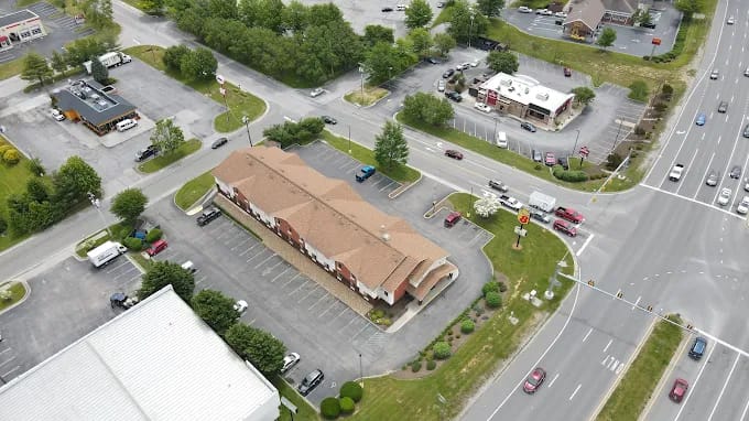 Aerial view of a replaced commercial roof